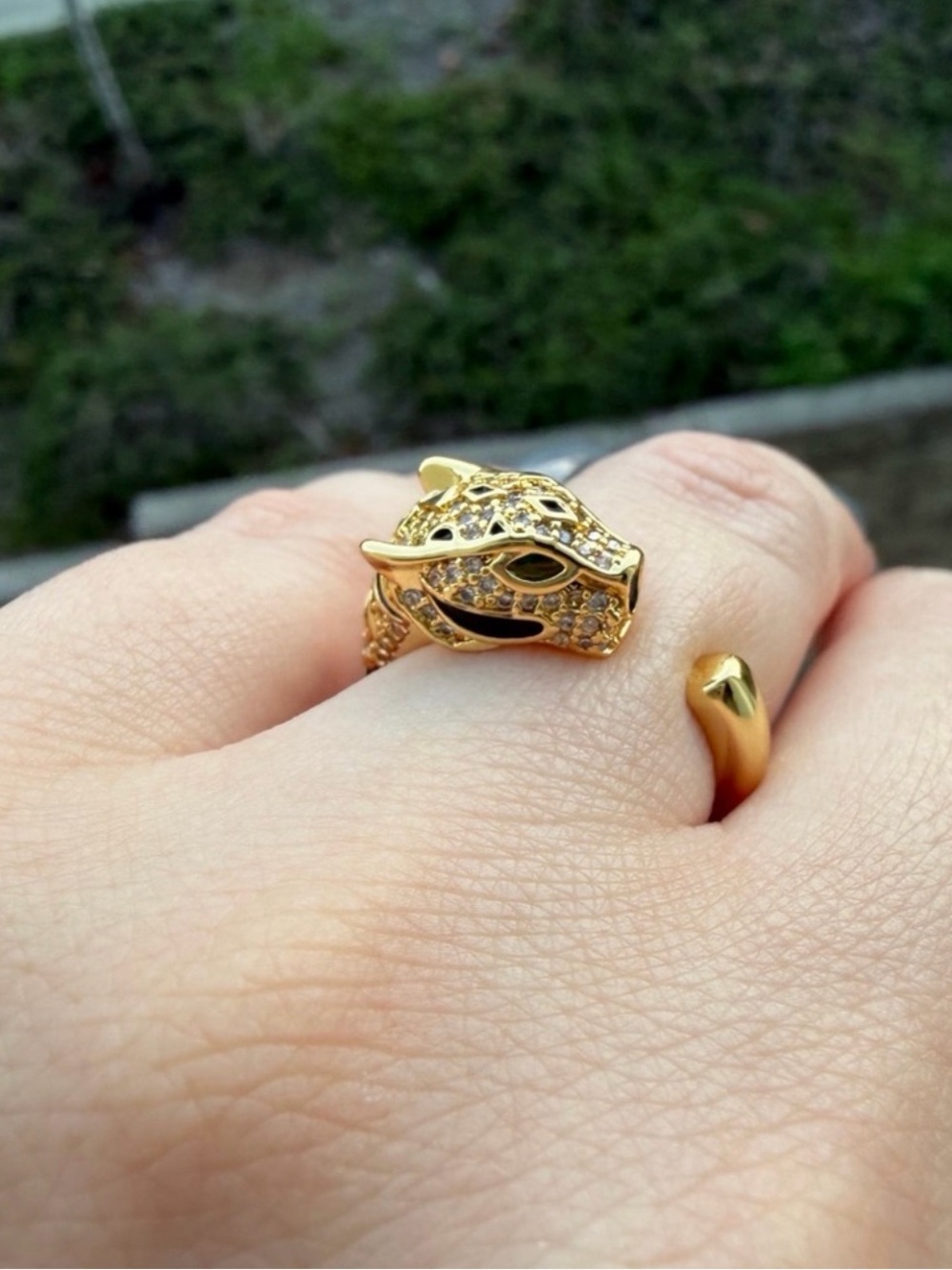 Panther Head Adjustable Ring with Green Eye - Picture 3 of 4